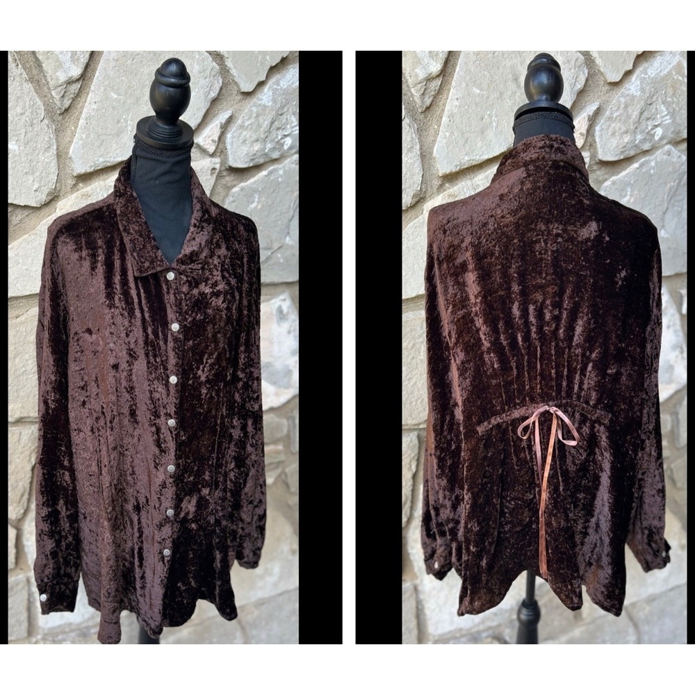 WHITE STAG Holiday Top 26/28W 3X Brown Crushed Velvet Decorative Tie Back EC